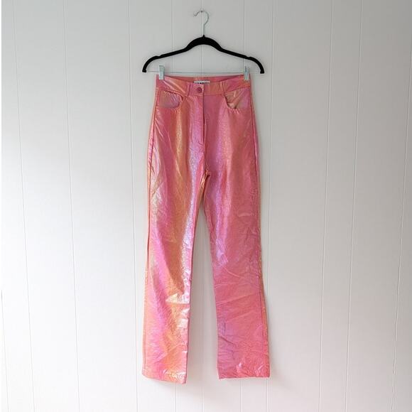 Free People Laagam Twiggy Metallic Pink High-rise Straight Leg Pants, size XS - Picture 3 of 11